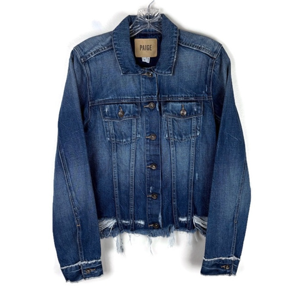 Paige Rowan Denim Jean Jacket w/ Destructed Hem in Zoella Blue